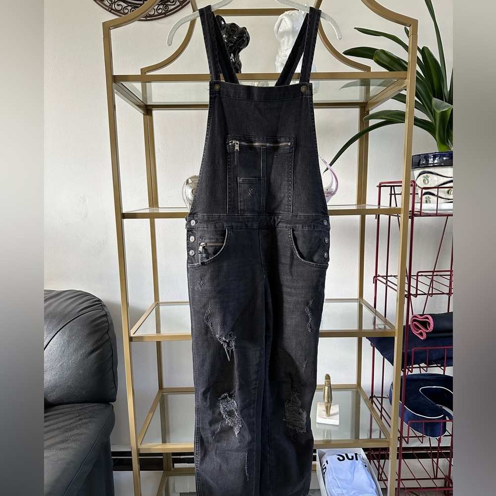 Zara black denim overalls